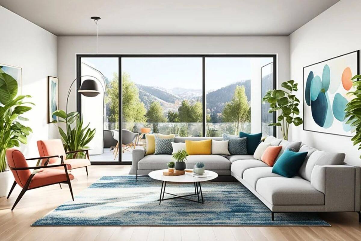 A cozy living room corner adorned with a large monstera plant, adding a touch of natural freshness and vitality to the home.