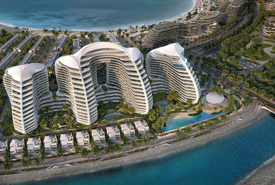 Luxury waterfront residences at Oystra Al Marjan Island with modern coastal architecture