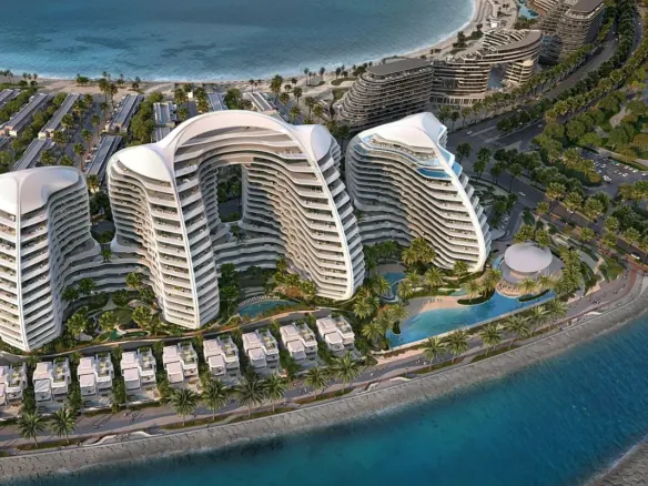 Luxury waterfront residences at Oystra Al Marjan Island with modern coastal architecture