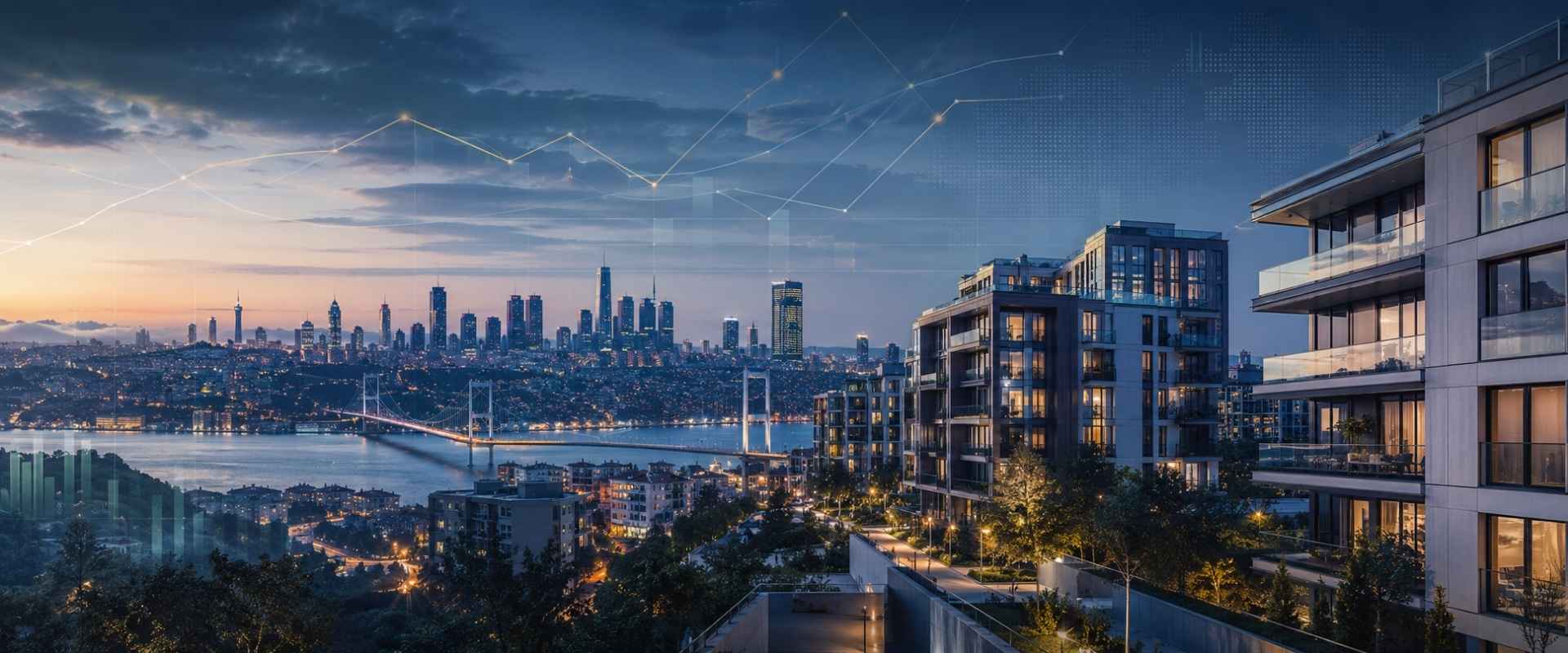 Türkiye real estate market 2026 analysis with modern residential buildings, city skyline and property investment data concept